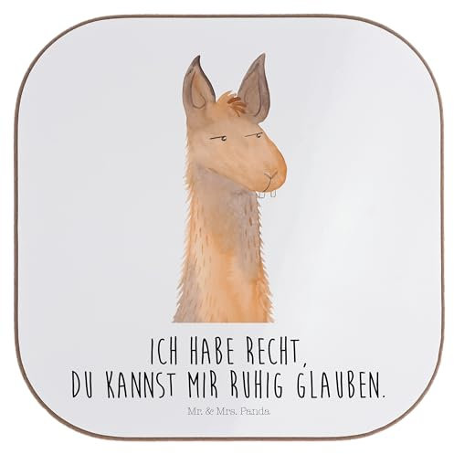 Mr. & Mrs. Panda Glasuntersetzer Lamakopf Genervt - Geschenk, Lamas, Bierdeckel, Korkuntersetzer, Recht haben, Alpaka, Partnerin, Untersetzer für