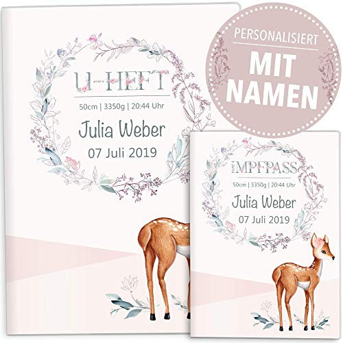 OLGS U-Heft und Impfpasshüllen Set Rehkitz | Untersuchungsheft und Impfpass Hülle, schöne Geschenkidee für Kidner personalisierbar mit Namen (Uhefthülle, Impfpasshülle personalisiert, Gloria)