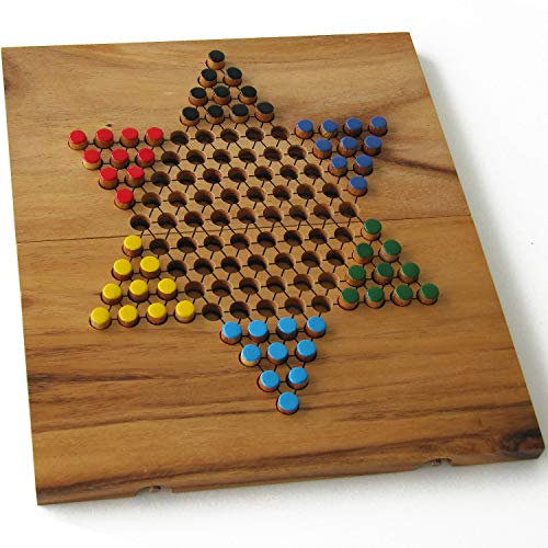 DAMES CHINOISES - jeu de société familial de stratégie de 2 à 6 joueurs en bois massif aux normes CE. Dimensions 24 x 28 cm. Marque française le Délirant®. Plateau refermable pour un rangement facile.