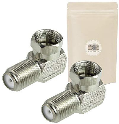 2x Adattatore da Angolo retto - Connettore a Vite Tipo F Maschio verso Connettore a vite tipo F Femmina - Coassiale cavo satellita TV - Adaptout marca francese