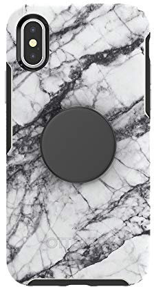 Otter + Pop for iPhone X and XS: OtterBox Symmetry Series Case with PopSockets Swappable PopTop - White Marble and Aluminum Black