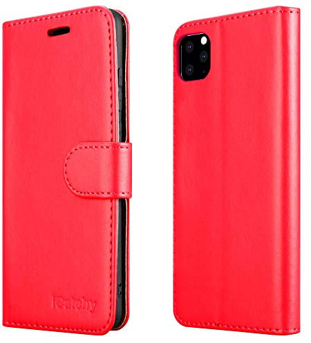 iCatchy For iPhone 11 Case Shockproof Leather Wallet Book Flip with Card Slots Kickstand Magnetic Closure Cover for iPhone 11 (6.1) Phone Case (Red)