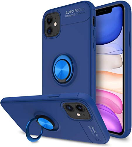 PIXFAB For Apple iPhone 12 Case, Anti-Scratch Shockproof Slim Gel Rubber [Protective] Phone Case Cover, Magnetic Ring [Kickstand] With [360 Rotation] Case For Apple iPhone 12 (6.1) - Blue