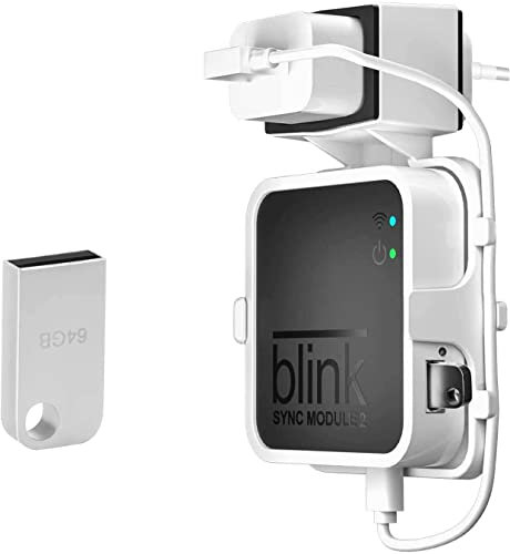 HOLACA 64 GB USB Flash Laufwerk und Wandhalterung für Blink Sync Module 2, Halterung für Neue Blink Innensicherheitskamera für den Innenbereich mit einfach zu montierendem Kurzkabel (White)