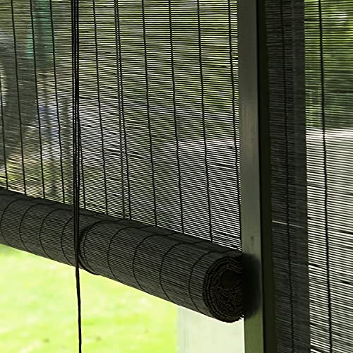 Außen Bambus Rollo Faltrollo,Bambusrollo Mit Fitting,Seitenzug Fenster Tür Rollo,Holz Jalousine,Sonnenschutz Sichtschutzrollo,Für Garten Pergola Carport Deck,Ohne Bohren,Schwarz (W111xH150cm/43x59in)