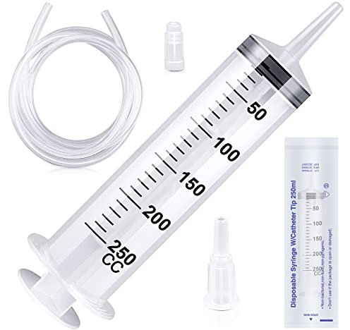 150/250/350/550ml Spritze mit Kunststoffrohre Wiederverwendbare Kunststoffspritze für Öl- oder Leimapplikatoren, Experimente, Pet Fütterung, Industrielle Anwendungen（250ml）