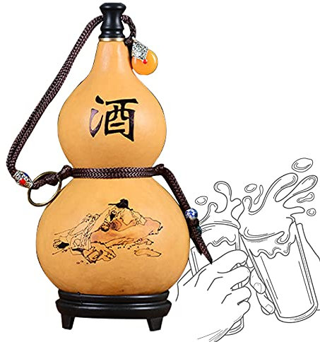Brocca di Zucca Naturale, Bottiglia Sake Anti Infiltrazione Cera D'api con Tappo Gomma, Borraccia Facile Pulire per Campeggio, Acqua E Vino Portatili All'aperto, Zucca Medicinale,750ml
