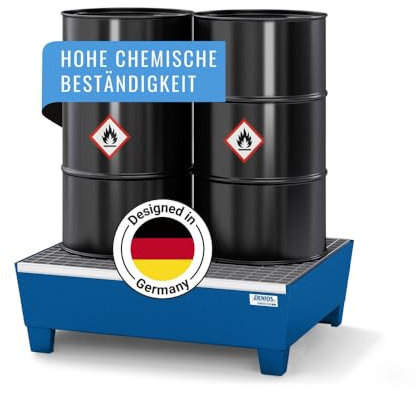 Kleingebindewanne classic-line aus Stahl, lackiert, unterfahrbar, mit Gitterrost, 635x785x278