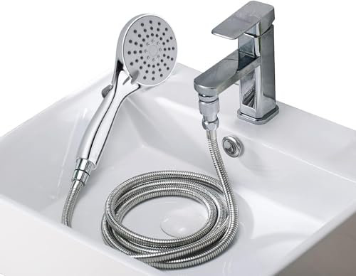 TIDYENDURE Quick Connect Faucet Sprayer Set - Metal Detachable Faucet Sink Hose Attachment with Handshower for Bathroom Rinsing, Hair Washing, Pet Grooming and Garden Cleaning (Silver)