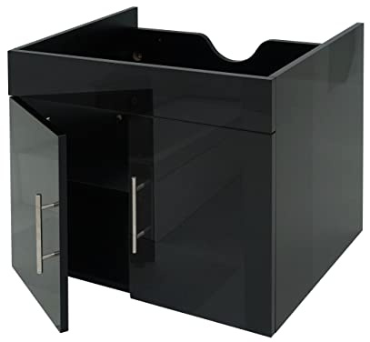 Mendler Waschbeckenunterschrank HWC-D16 FSC® Hochglanz 60cm - schwarz | Waschtischunterschrank, Waschtisch, Unterschrank, Badmöbel
