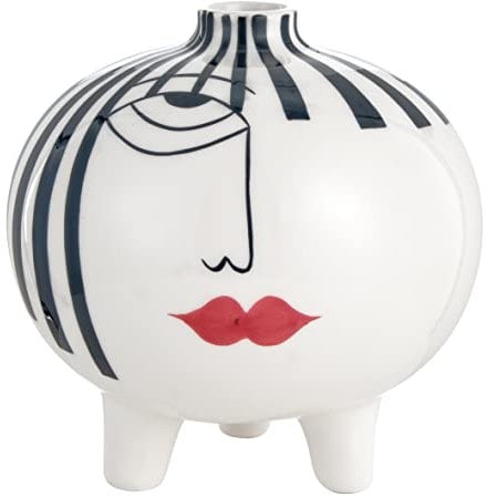 Baroni Home Vaso Testa in Ceramica con Volto, Vaso Tondo con Collo Stretto, Soprammobile Moderno, Statuetta da Interno o Esterno 17x17x17 cm - Vaso Tondo