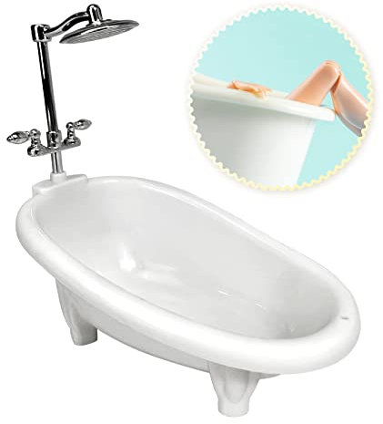 SM SunniMix Meuble Miniature, Accessoire Poupee, Baignoire Poupee, Mini Baignoire de Maison de poupée, Mini Baignoire avec Tringle