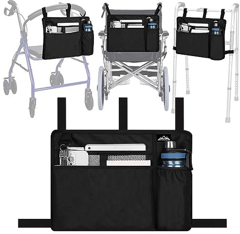 supregear Accessories Bag for Walker, Wheelchair, Rollator for Seniors, w/Cup Holder-Folding Walker Basket Large Capacity Waterproof Walker Caddy Pouch, Black