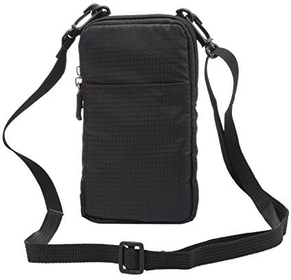 Small Phone Belt Clip Holster, Black Mobile Phone Crossbody Bag Men, 7.2 Vertical Outdoor Travel Cellphone Shoulder Messenger Bag Smartphone Waist Pouch Bumbag Pocket with Belt Loop Carabiner Hook