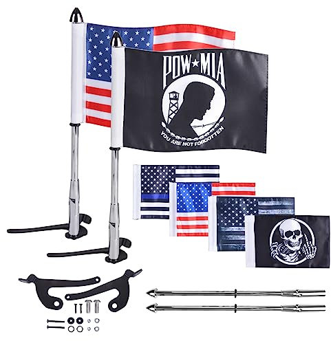 Sresk Fahnenmast-Set für Can-Am Spyder F3 Limited (ab 2017) / RT Limited (ab 2020), 2 Stück 90° klappbare Chrom-Fahnenmasten mit 6 Flaggen (links + rechts)