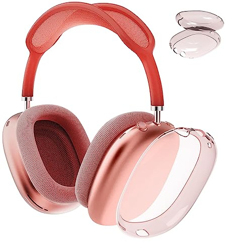 Ainiv Clear Hülle für AirPods Max, Weiche TPU Case Transparent Schutzhülle | Anti-Fingerabdruck, Anti-Kratzer & Anti-Staub, Weiche TPU Klar Anti-Scratch Schutzhülle für AirPod Max-Transparent Rosa 2 pcs