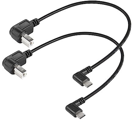SinLoon Pack de 2 cables de impresora USB-C en ángulo recto USB B a tipo C, 11,8 pulgadas USB B macho a USB C macho para impresora, controlador MIDI, escáner, controlador de DJ (UP+UP)