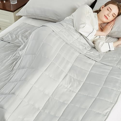 anfie Gewichtsdecke (203 x 221 cm), 40 % Baumwolle, 60 % Polyester, hellgrau, kühlendes Polyester, 11,3 kg, maschinenwaschbar, verpackt in Tasche, modernes Design für Erwachsene