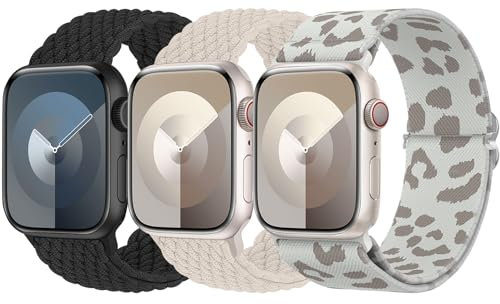 Delidigi 4 Piezas Trenzada Correas Compatibles con Apple Watch 40mm 41mm 38mm 42mm Mujer Hombr, Correa de Reemplazo Estirables Elásticos para iWatch Series 11 10 9 8 7 6 5 4 3 2 1/SE 3 2 1