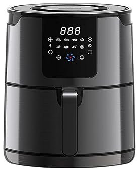 Freidora sin Aceite 4L - freidora de aire caliente 1400W, Freidora de aire negra, Carcasa Con Acero Inoxidable, 8 Modos air fryer, pantalla LED táctil, cesta antiadherente, temporizador