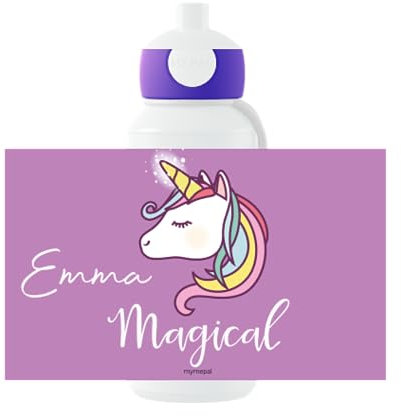 Mepal Gourde pop-up Campus Licorne - Bouteille d'eau personnalisée avec nom pour enfants - Bouteille anti-fuite pour l'école - Sans BPA et passe au lave-vaisselle - 400 ml - Arc-en-ciel