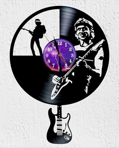 VINY WOODY Wanduhr aus Vinyl mit Gitarrenform Pendel, Wanddekoration, Musik, Rock, originelles Geschenk