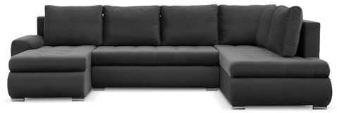Mebligo - Ecksofa mit Schlaffunktion und Bettkasten Tokio II PRO, 300 cm Breit, Wohnzimmer Eckcouch Ottomane Rechts, Sofa Velour mit Bettfunktion - Sofa Dunkelgrau (Kronos 34)