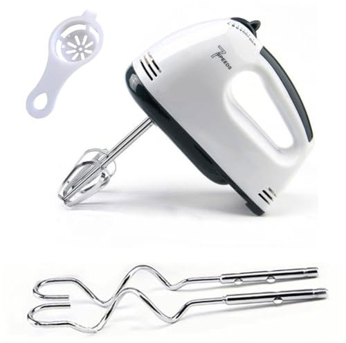 IVEOPPE Batidora de mano de 7 velocidades, batidor de mano, 260 W, robot de cocina, batidor y gancho amasador de acero inoxidable, batidora con 3 funciones, blanco