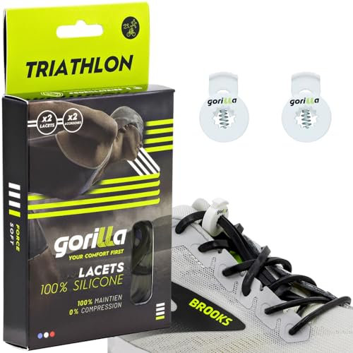 Gorilla - Lacets Elastiques Triathlon - Dépassez vos Objectifs Sportifs - Gagnez du Temps, Adieu les Nœuds Bonjour le Confort - Autobloquants Ultra Résistants - 123 cm