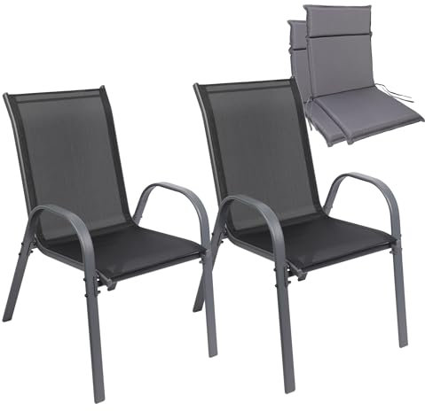 Albatros Gartenstühle 2er Set Kuba mit Sitzauflage – Gartenstühle Stapelbar mit robustem Metallgestell und hoher Belastbarkeit – Bequeme Stapelstühle auch als Terrassenstühle oder Balkonstühle