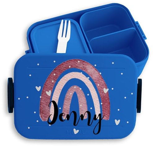 Kinder Bento Box Midi für Mepal Bentobox - Brotbox Regenbogen Lunchbox Rainbow Vesperbox I - 900 ml - Blau - brotdose schule mädchen personalisierte vesperdose personalised bento-lunchbox