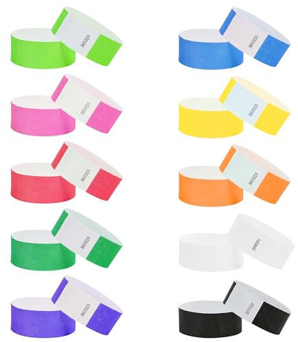 L LIKED 100 Stück 2,5 x 25,6 cm Eintrittsbänder, 10 Farben Papierarmbänder für Events, Wasserfest und Manipulationssicher, Kontrollbänder für Konzerte, Partys, Festivals