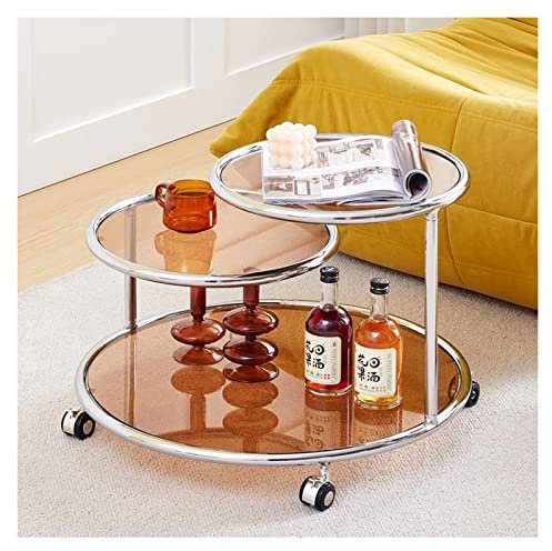 Kaffee-Endtisch Runder mobiler Couchtisch, 3-stufiger Couchtisch mit Stauraum, moderner Couchtisch aus gehärtetem Glas mit Rollen for Wohnzimmer, moderne Design-Wohnmöbel Beistelltisch ( Color : A-Bro
