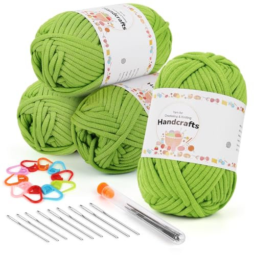 Aeelike 200g Dicke Wolle zum Stricken mit Zubehör, Garn zum Häkeln mit gut Sichtbaren Maschen, Einfaches Chunky Strickwolle für Anfänger, Kein Geteiltes Sperriges Baumwollgarn, Grün Yarn Textilgarn