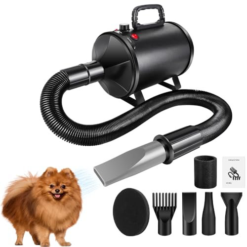Hundefön Blower 3500W Tierhaartrockner Blower Hundefön Einstellbare Geschwindigkeit mit 4 Düsen Fön für Haustiere Pet Dryer Haustier Hundepflege Trockner Hundetrockner Gebläse für Hunde und Katzen