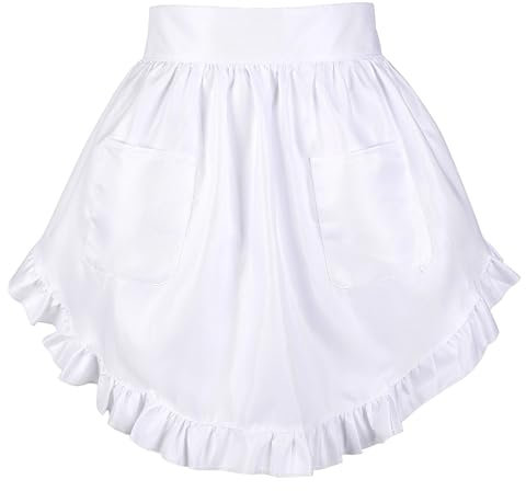 Lusofie Weiße Taillenschürze Damen Vintage Dirndl Schürze Halbe Schürze Mit Taschen Für Frauen Für Küche Kochen Restaurant Bistro Kaffee Cosplay (Material: Polyester)