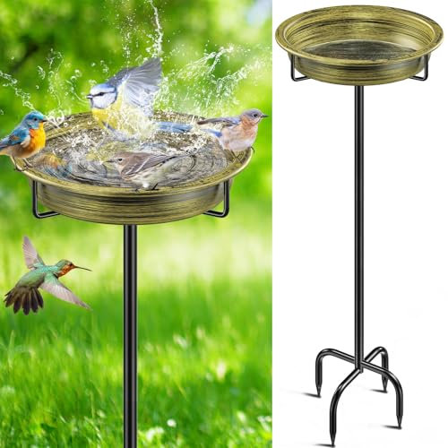 FaloStwer 40 Inch Bird Bath Feeding Bowl Water Point Standing, Metal Bird Bowl Wild Birds Water Bath for Birds, Bird Bath Large Frost-Proof Winterproof Bird Bath (Retro Gold)