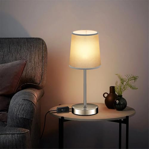 Zedelmaier Nachttischlampe 32cm Tischlampe Lampenschirm Tischleuchte E14 fassung/Max.15w Stoffschirm mit Schalter Schlafzimmerlampe Nachtlicht Wohnzimmerlampe nachtlampe (Grau, 1er Set)