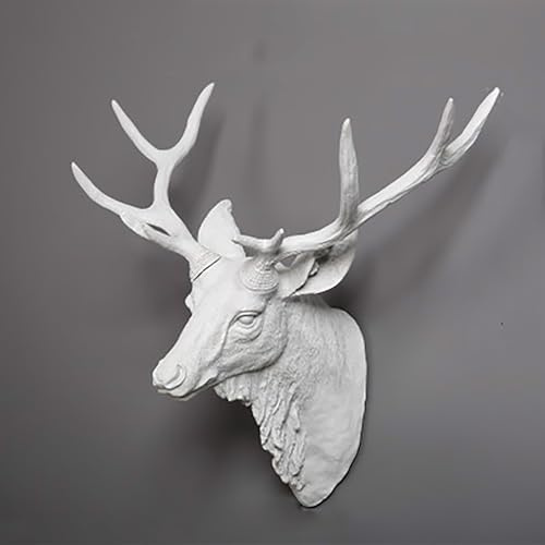 Geweih deko Hirschkopf Wanddekorationsstatue oder Hirschkopf Skulptur Geweih Tierkopf hirschgeweih deko Wanddekoration für rustikale Hütten oder Jagdhütten-Dekoration Wildtier-Kunst Ausstellungs(Wit,5