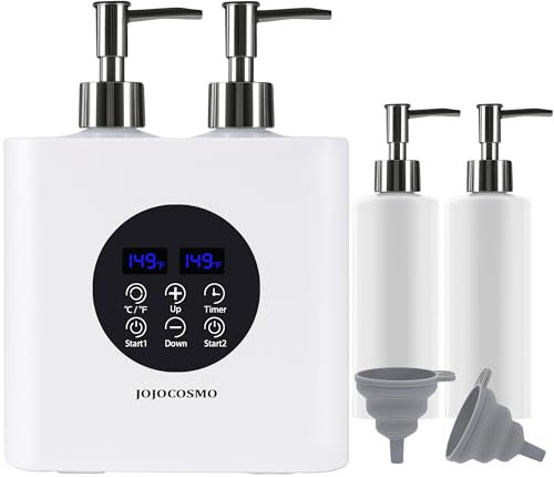 JOJOCOSMO Massage Oil Warmer, Massage Oil Warmer with Two Oil Bottle dispensers, stepless Warmer from 0 to 65 °C, Lotion Bottle Warmer Dispenser Heater，White