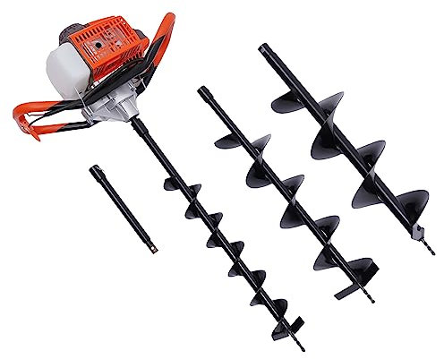 Tagtuell Benzin Erdbohrer, Erdlochbohrer Pfahlbohrer Gartenbohrer mit 12“ Verlängerungsstange, inkl. 3x Bohreinsätze 4'', 6'' und 8''