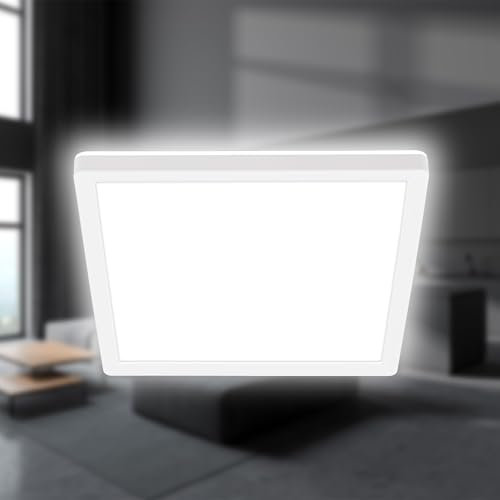 BRILONER - LED Deckenlampe mit indirektem Licht, flach, neutralweißes Licht, Lampe, Deckenleuchte, Wohnzimmerlampe, LED Panel, Küchenlampe, Deckenbeleuchtung, 24x24x3 cm, Weiß