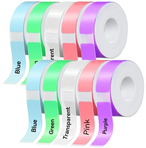 D30 P15 P11 Etikettenhersteller-Band, 12 x 40 mm Etikettendruckpapier, Standard-laminiertes Büro-Etikettierband für Schule, 1650 Bänder/10Rolle, 8 Rollen Farbe, 2 Rollen Transparent