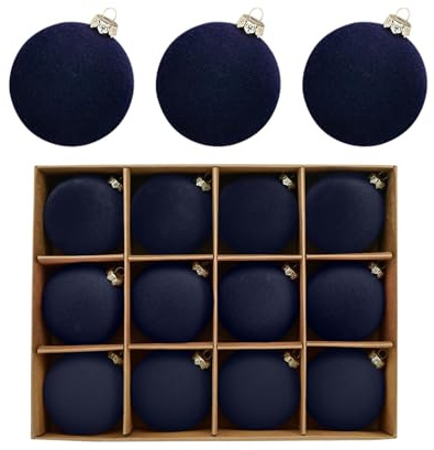 Velvet Blue Christmas Baubles 12 Pcs 60mm Shatterproof Ornaments Personalised Xmas Tree Decorations