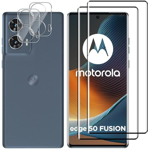 Lutree para Motorola Moto Edge 50 Fusion Cristal Templado, 2+2 Piezas 3D Protector de Pantalla + Protector de Lente de Cámara, Dureza 9H Anti-Arañazos HD Vidrio Templado Película Protectora