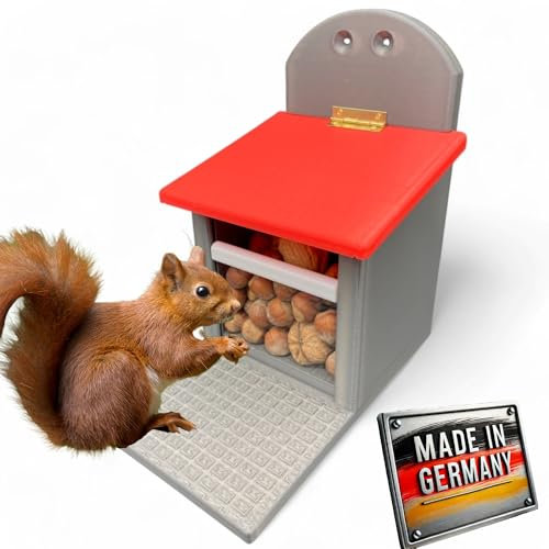 Eichhörnchen-Futterhaus – absolut witterungsbeständig, tierfreundlich, sehr langlebig und robust (Grau mit rotem Dach)
