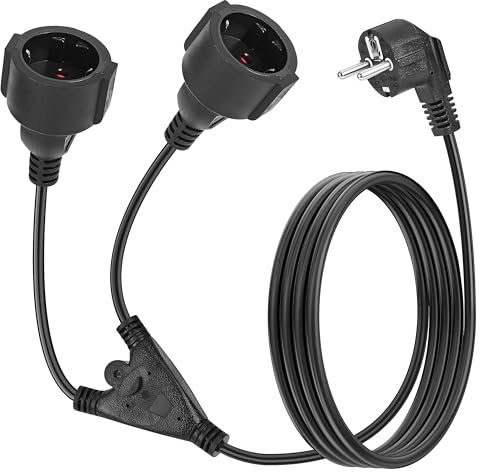 Adattatore 2 in 1, cavo di prolunga esterno con contatto di protezione, cavo di plastica AC, spina doppia per presa IP44, per casa, ufficio, esterno, fino a 250 V/16 A (nero)
