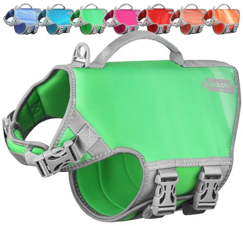 VIVAGLORY Neoprene Schwimmweste Hund, Rettungsweste Hund für Bootfahren, Schwimmweste, Schwimmhilfe & Leichte, S, Trauben Grün