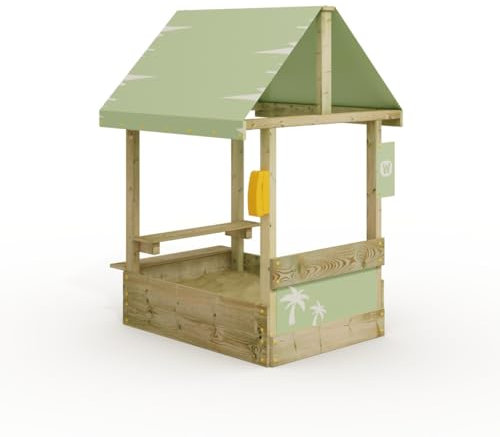 Wickey Sandkasten Dinky mit pastellgrünem Dach - Sandbox 113 x 84 x 28 cm - imprägniertes Massivholz inklusive Picnicktisch