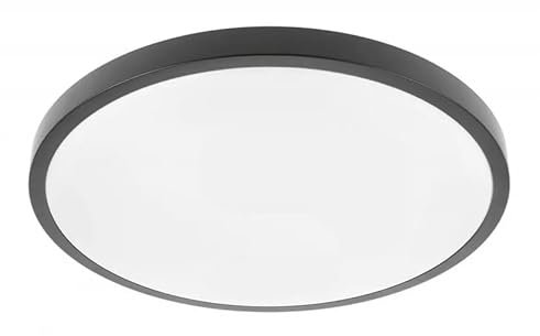 JungesLicht Deckenlampe 32Watt 2560Lumen, flach nur 6,5cm, 40cm Durchmesser, Lebensdauer 40.000h, Deckenleuchte IP54, für Innen & Außen, 3000K warmweiß, 230Volt Deckenlicht Modern, Badlampe (Schwarz)